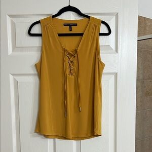 White House Black Market Mustard Lace-Up Blouse